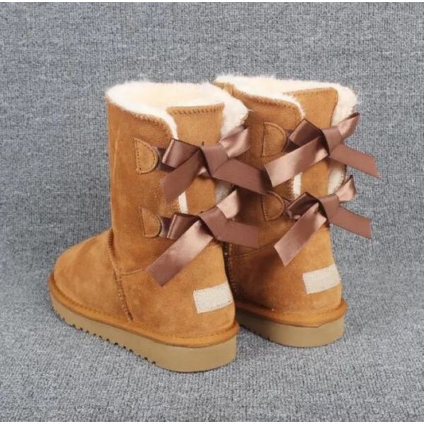 2023 mulheres botas de cano alto Natal clássico 2 arcos botas de inverno botas de algodão botas de couro real Bailey Bowknot feminino bailey bow botas de neve