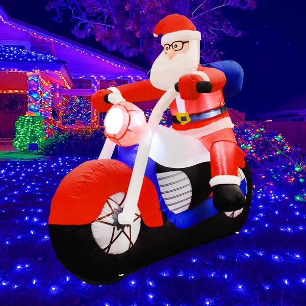 Надувные батуты Игровой домик Качели Рождественские украшения Большой Санта-Клаус Езда на мотоцикле Светодиодные светящиеся игрушки Открытый сад Рождество 231212