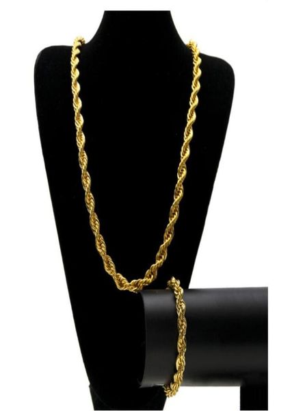 10mm hip hop ed corda correntes conjunto de jóias ouro prata banhado grosso pesado longo colar pulseira para masculino rock jóias g5909164