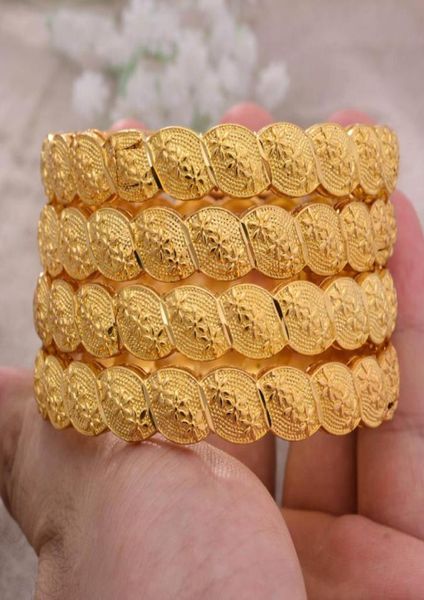 4pcslot 24k Dubai Armreifen afrikanische Goldfarbe für Frauen Mädchen Armbänder Schmuck Äthiopische Braut Hochzeit Juwern Geschenk37300099836235