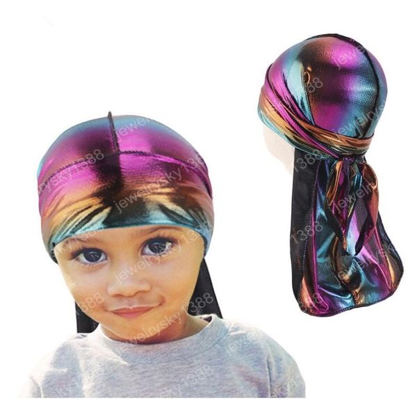 Yeni unisex çocuk uzun ipek lazer nefes alabilen bandana türban şapka perukları doo durag bisikletçisi başwrap kapağı korsan şapka saç aksesuarları8901739
