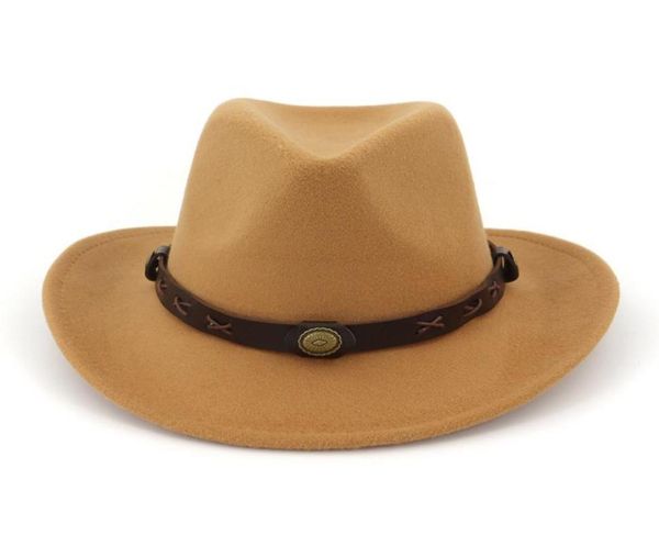 Kadın Adam Yün Batı Kovboy Şapkaları Hissetar Geniş Caz Fedora Trilby Cap Panama Tarzı Karnaval Şapka Dispy Cloche Cap6205615