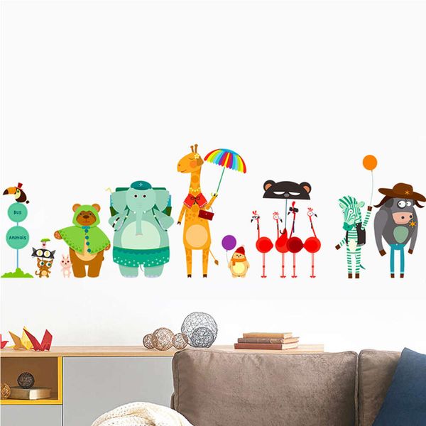 Animais engraçados adesivos de parede para quarto das crianças dos desenhos animados arte decorativa adesivos decalques de parede anime zoológico para crianças quarto decoração casa