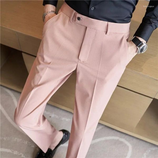 Erkekler Erkekler Bahar Sonbahar Yüksek Kaliteli Sıradan Takım Pantolon/Erkek Moda İnce Fit Pembe İş Pantolonu/Erkek Streç Elbise Pantolon 28-38