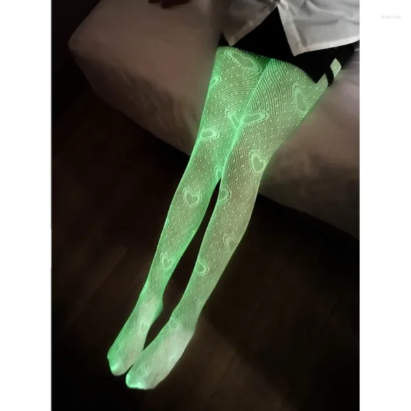 Calzini da donna Tute Collant Leggings a vita alta Calze Glow In The Dark Rete a rete luminosa luminosa