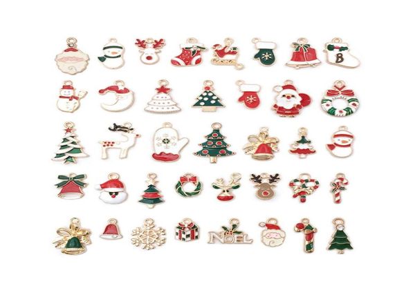 Микс, 76 шт., милые рождественские подвески из эмалированного сплава, позолоченные, с каплей масла, Санта-Клаус, дерево, олень, конфетная трость, снеговик, металлические подвески4156592