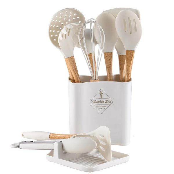 Utensílios de cozinha Conjunto de panelas de silicone Faca de cozinha Colheres Tubo de armazenamento Palha Suporte colorido Ferramenta de rack 231213