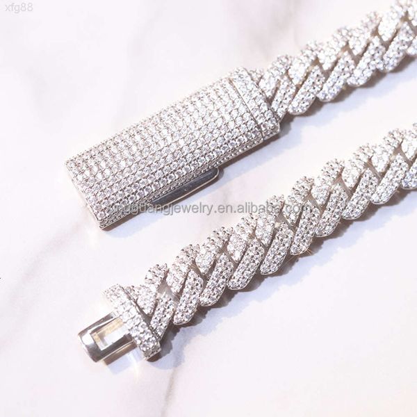 S925 Solid Silber Cuban Chain Schmuck 2Rows 10 mm 12 mm Breite Gra Moissanit Diamond Cuban Link Chain Hip Hop Halskette