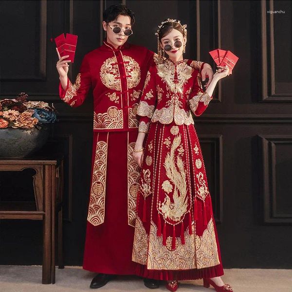 Этническая одежда, винтажное свадебное платье Ципао в китайском стиле с вышивкой Красного Феникса, вечернее платье Ципао