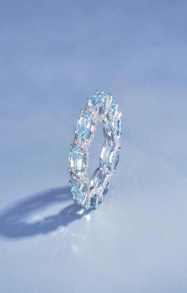 Luxus Oval Aquamarin Cz Ring 925 Sterling Silber Party Hochzeit Band Ringe für Frauen Versprechen Verlobung Schmuck Geschenk 4430144