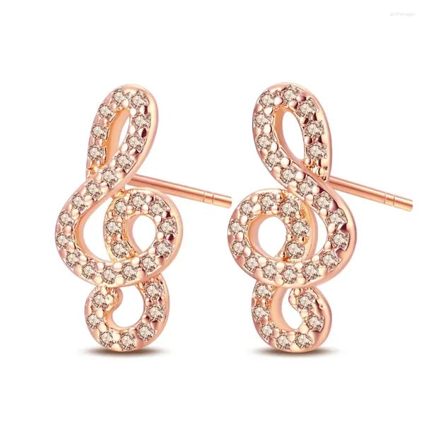 Brincos de argola requintados 925 prata esterlina rosa ouro fone de ouvido notas k earstuds feminino música festa jóias acessórios