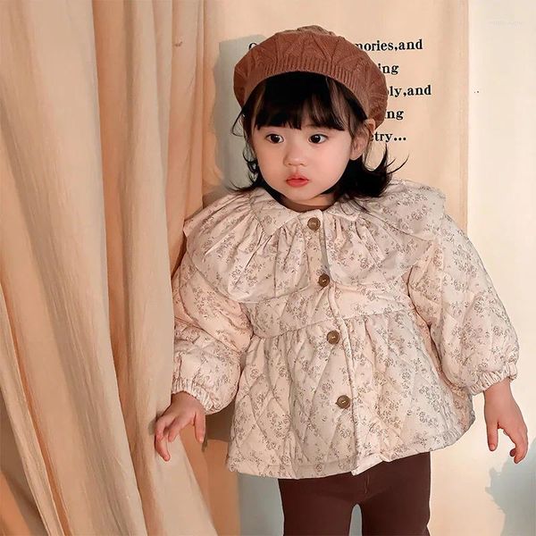 Piumino Autunno Inverno Giacca da bambina per bambina più Parka infantile caldo trapuntato floreale per bambini imbottito in velluto di cotone