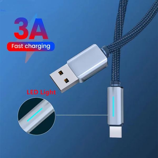 Светодиодный светильник 3A USB C Кабель для быстрой зарядки USB A Тип C Кабель для быстрой зарядки данных для Samsung S24 Xaiomi LG Android Зарядный шнур