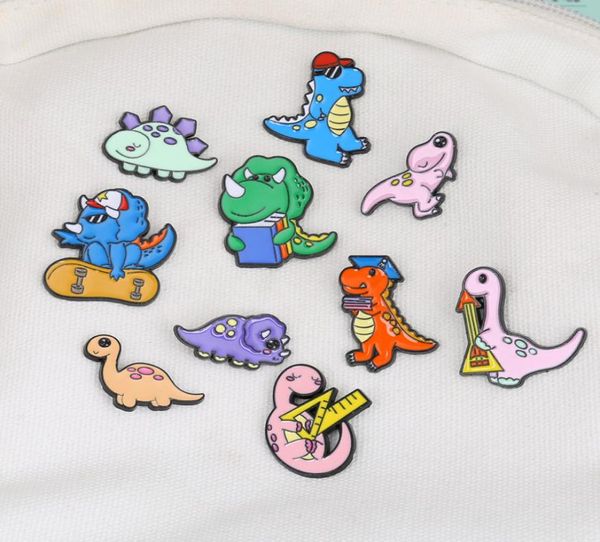 Семейная брошь с изображением динозавра из мультфильма, булавки, набор из 12 шт., милые животные, эмалированная краска из сплава, Men039s, броши для костюма, маленькие ювелирные изделия, подарочный значок Shi8001354
