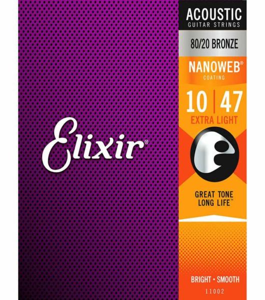 1 conjunto Elixir Nanoweb 11002 8020 Bronze Antiferrugem Cordas para violão 10471342030