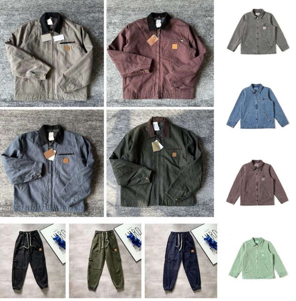 Designer Mens Jaquetas Vintage Lavado Jaqueta de Lona Carhart Pulôver Casaco Lapela Pescoço Roupas de Lã Carharttlys Casacos Acolchoados Hip Hop Calças Longas Calças Homens YT113