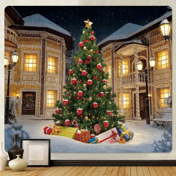 Arazzi Decorazione natalizia per la casa, arazzo con scena psichedelica hippie, albero di Natale, decorazione da parete per camera da letto, lenzuolo