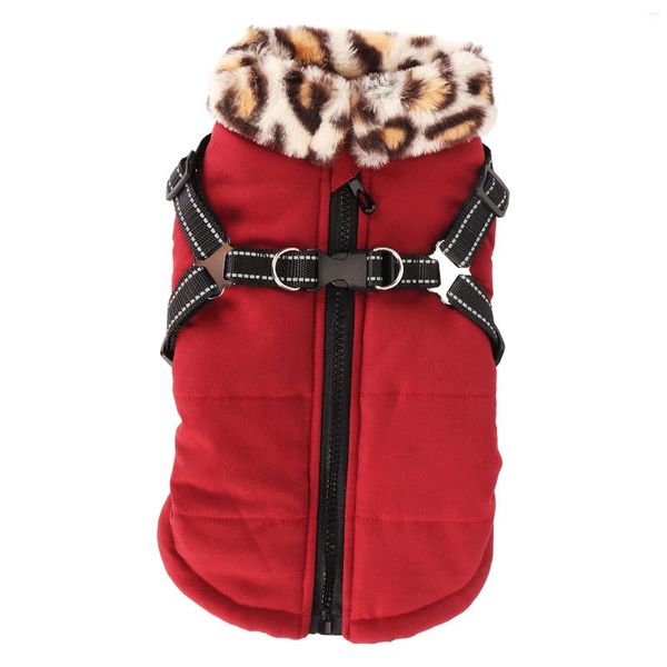 Vestuário para cães à prova de vento casaco quente reflexivo grosso filhote de cachorro jaqueta com arnês ajustável para outono inverno