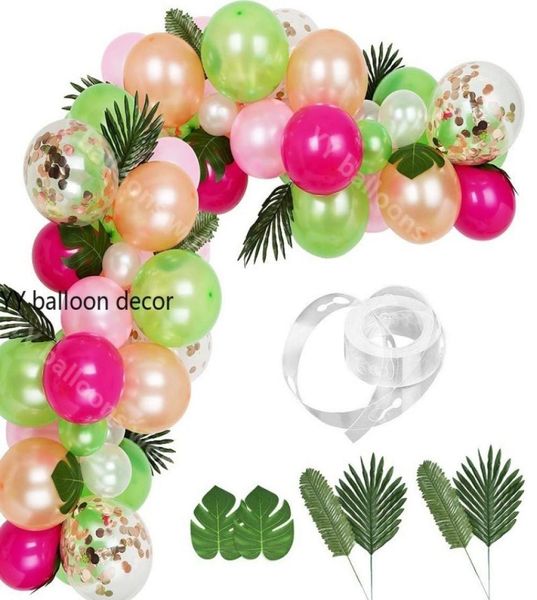 81 шт., воздушные шары для тропической вечеринки, арочные гирлянды, комплект украшений, розовые, золотые, белые воздушные шары для гавайской свадьбы, дня рождения F12309660642
