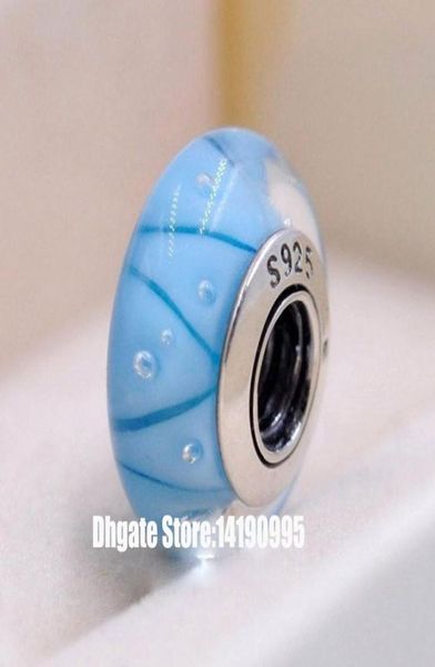 2 pezzi in argento sterling 925 con nucleo a vite blu dall'aspetto perline in vetro di Murano adatti braccialetti gioielli in stile8732948