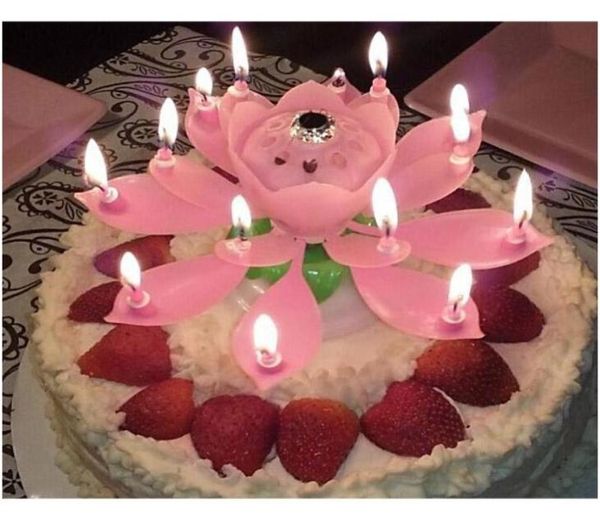 Музыкальная свеча на день рождения, украшение для торта ко дню рождения, волшебный цветок лотоса, свечи, вращающиеся7256587