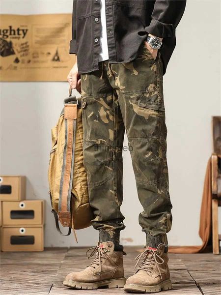 Herrenhosen Vintage Camouflage Cargohose Männer Arbeitskleidung mit mehreren Taschen Baggy Jogger Armeegrün Militär Baumwolle Casual Taktische Hose YQ231214