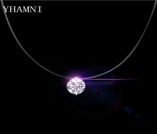 YHAMNI Nuovo 6MM 8MM Rotondo CZ Reale 925 Collana con ciondolo in argento sterling Linea di pesce trasparente Elegent Collane Gioielli da sposa per 5778662