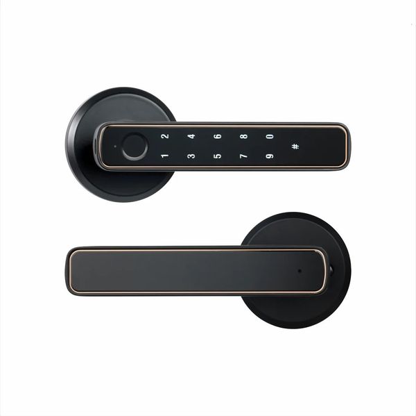 Fechaduras de porta Tuya Bluetooth Smart Fingerprint Lock com senha Chave Mecânica Desbloqueio para Madeira Único Punho Smartlife M4 231212