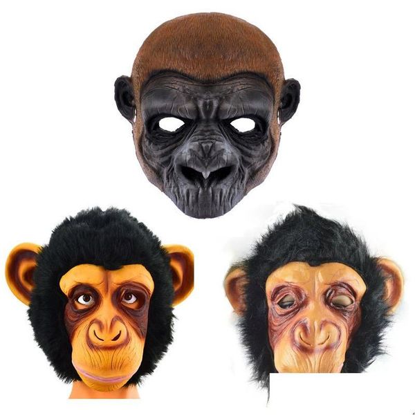 Máscaras de festa Máscaras de festa Máscara de Halloween Novidade Macaco Orangotango Chimpanzé Engraçado Animal Carnaval Traje Drop Delivery Home Garden Festivo Dhnkw