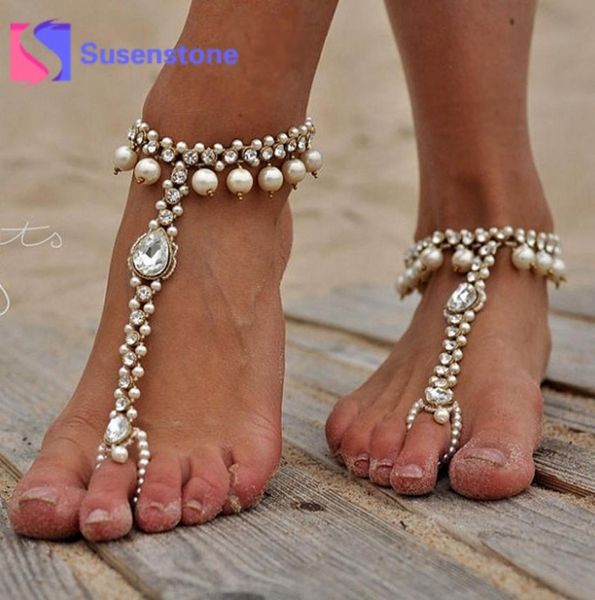 1pc Moda Ragazze Sexy Perline di cristallo Perline Catena Cavigliere Bracciale Donna Argento Oro Sandalo a piedi nudi Spiaggia Matrimonio Piede Jewelry1434826