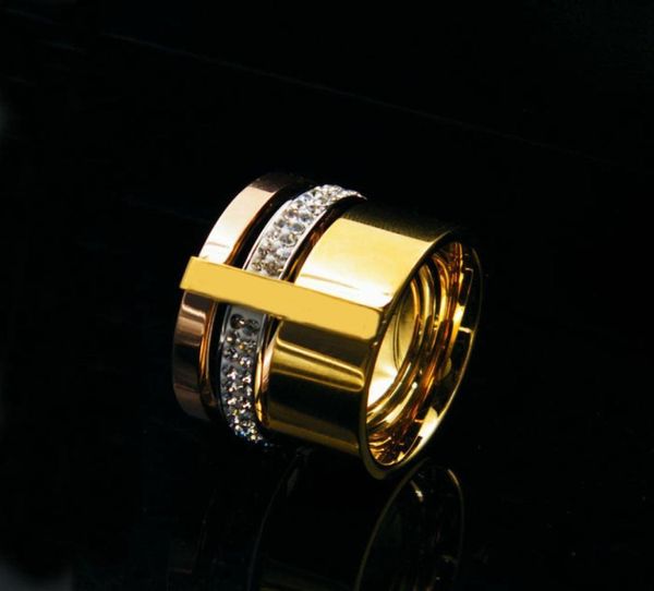 Acciaio inossidabile titanio Zircone cristallo M Anelli d'amore per donna Uomo Gioielli da sposa Tre strati Anelli di bellezza Spaziatura femminile 6957648