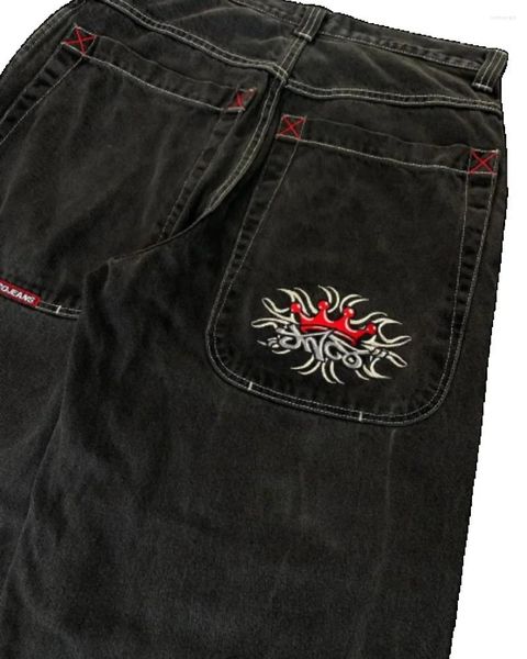 Jeans masculinos y2k carta bordada jnco hip hop baggy calças pretas homens mulheres harajuku moda cintura alta calças de perna larga