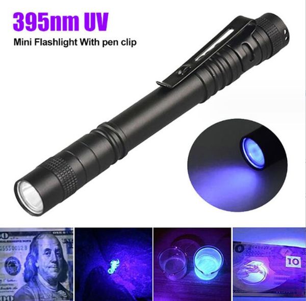 Linterna UV de 3W Antorcha ultravioleta Luces rojas y moradas Linterna Billete Detector de manchas de orina para mascotas Antorcha LED Mini linterna Luz de bolígrafo con clip