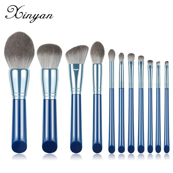 Make-up-Pinsel XINYAN 11-teiliges blaues Make-up-Pinsel-Set, Lidschatten, Puder, Holzgriff, Concealer, Kosmetik, Augenbrauen, Schönheit, 231202