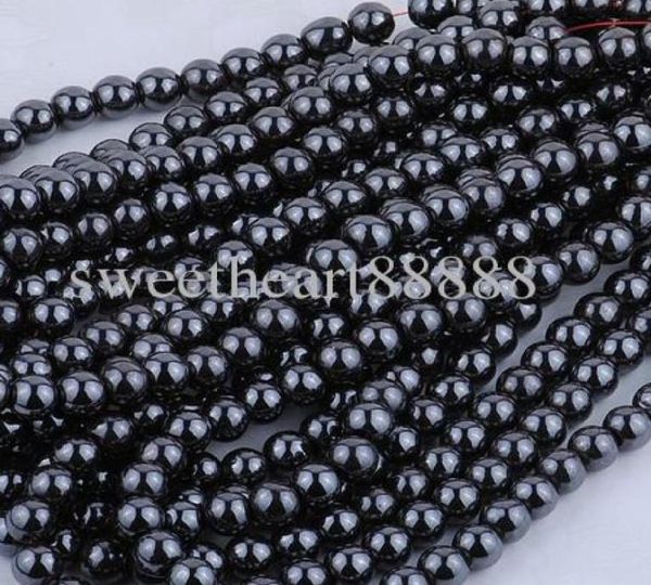 MIC Neu 8 mm 200 Stück schwarzer natürlicher Jet-Hämatit-Edelstein, runde Kugel, lose Perlen für Schmuck, DIY3695226
