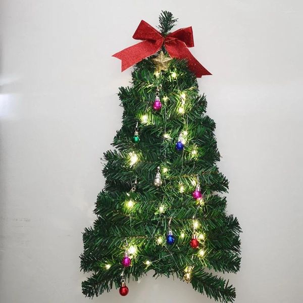 Decorações de Natal 70cm Mini parede pendurado árvore brilhante com corda de luz realista fácil configuração decoração de festa artificial 2024