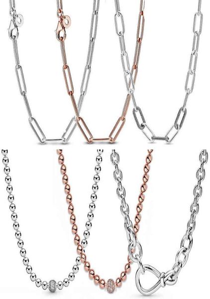 Collana scorrevole con catena a maglie in argento sterling 925 grosso con nodo infinito per gioielli fai da te con fascino popolare5447613