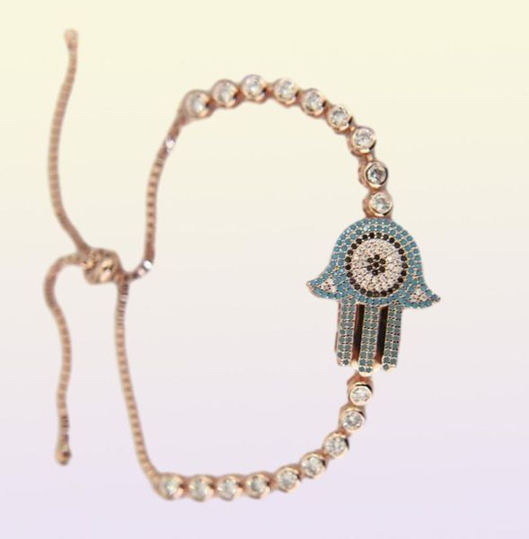 intero braccialetto di alta qualità CZ viola blu mano di hamsa gioielli turchi turchesi braccialetti regolabili con catena da tennis in pietra42711314940735