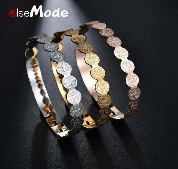 ELSEMODE San Benedetto Bracciali Braccialetti Donne amuleto Acciaio al titanio Alta lucida Chiesa cattolica Croce Bangle Gioielli Gift7224292