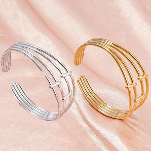 Pulseira de aço inoxidável multi-camadas linha manguito para mulheres unissex versão pulseira dourada moda jóias acessórios presentes de festa