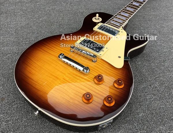 Vintage Sunburst LP Standart Elektrikli Gitar Maun Vücut Alev Akçaağaç Top Tüm Renk Ücretsiz Kargo Guitarra