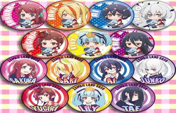 14 peças Anime ZOMBIELAND SAGA Personagem Cosplay Pin Botão Broche Emblemas Presentes NOVO Halloween Cosplay Emblema Presente de Natal Toy36461329468185