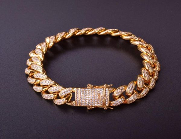 12 MM Männer Zirkon Curb Cuban Link Armband Hip hop Schmuck Gold Farbe Dicke Schwere Kupfer Material Iced CZ kette Armband 8quot9305073