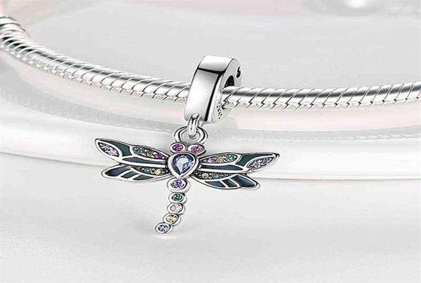 Charms de Plata de Ley 925 Colar de pulseira original de bracelete original colorido Dragonfly Pingente Charms Bads Jewelry287T5037054