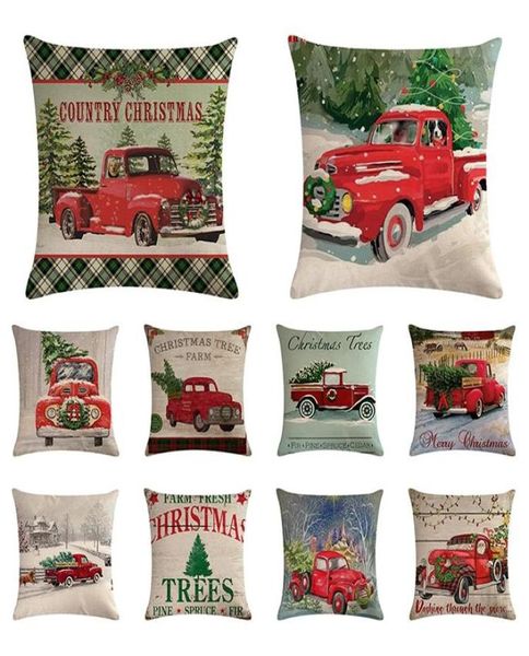 Decorações de natal vermelho pickup truck série árvore de natal fronha capa de almofada bens domésticos 45 45cm t5004505525635