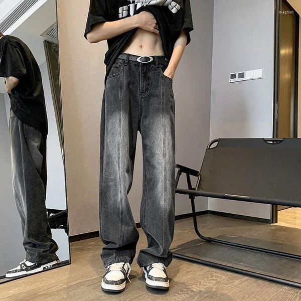Мужские джинсы Брюки Эстетические мужские ковбойские брюки градиентного цвета для мужчин Прямые мягкие сложенные модные 2023 Kpop Y2k Vintage Harajuku