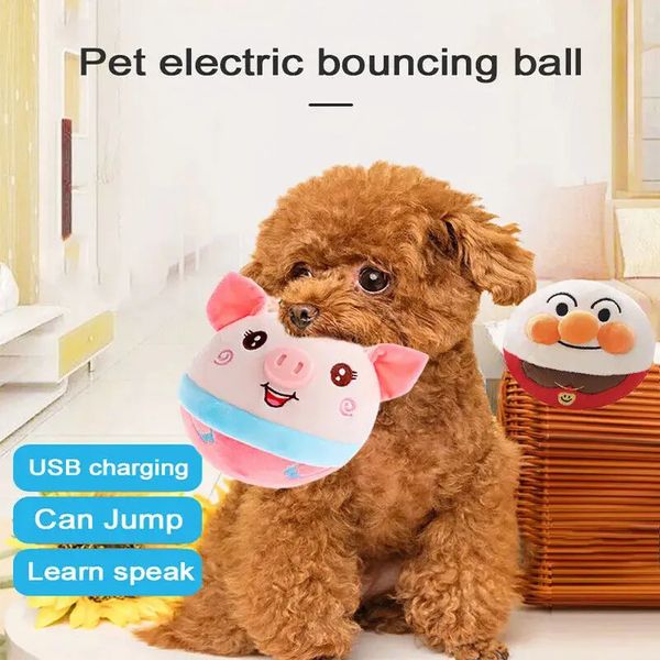 Brinquedos para cães mastiga eletrônico pelúcia cão brinquedo bola pet saltando bolas falando interativo cão pelúcia boneca brinquedos presente para animais de estimação usb recarga 231212
