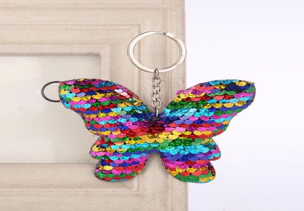 20 pçs lantejoulas borboleta chaveiros chaveiro glitter lantejoulas artesanato pingente festa presente decoração do carro menina saco ornamentos crianças brinquedo chaveiro9776872