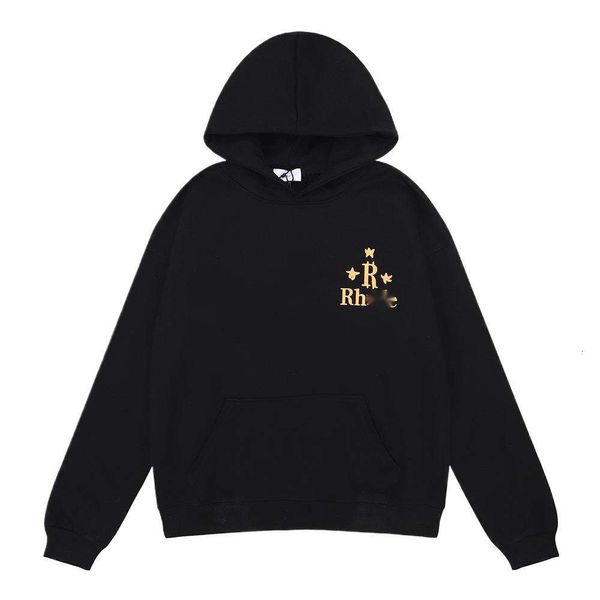 Rhude Felpa con cappuccio Designer Fashion Felpe RHUDE Black Money con giocosa stampa di stelle a cinque punte Maglione di alta qualità per uomini e donne con etichetta e logo