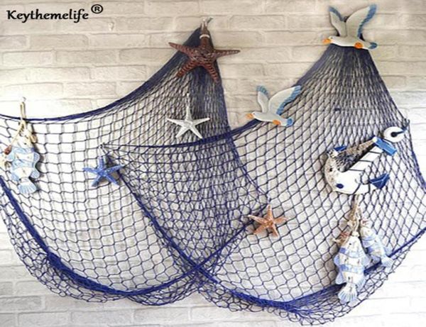 Keythemelife estilo mar mediterrâneo branco azul decoração net concha ornamentos tapeçarias decoração artesanato cena festa decoração 1x2m4048177